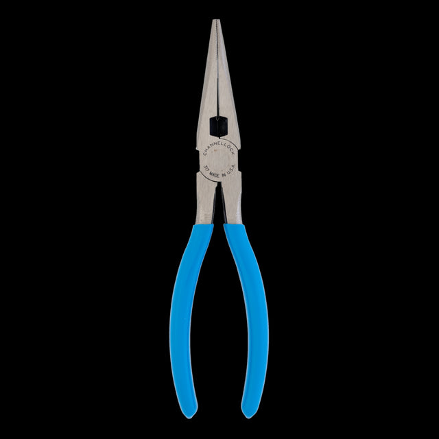 CHANNELLOCK 205mm Long Nose Plier with narrow nose, crosshatch teeth, high carbon steel, and ergonomic grips for precision tasks.