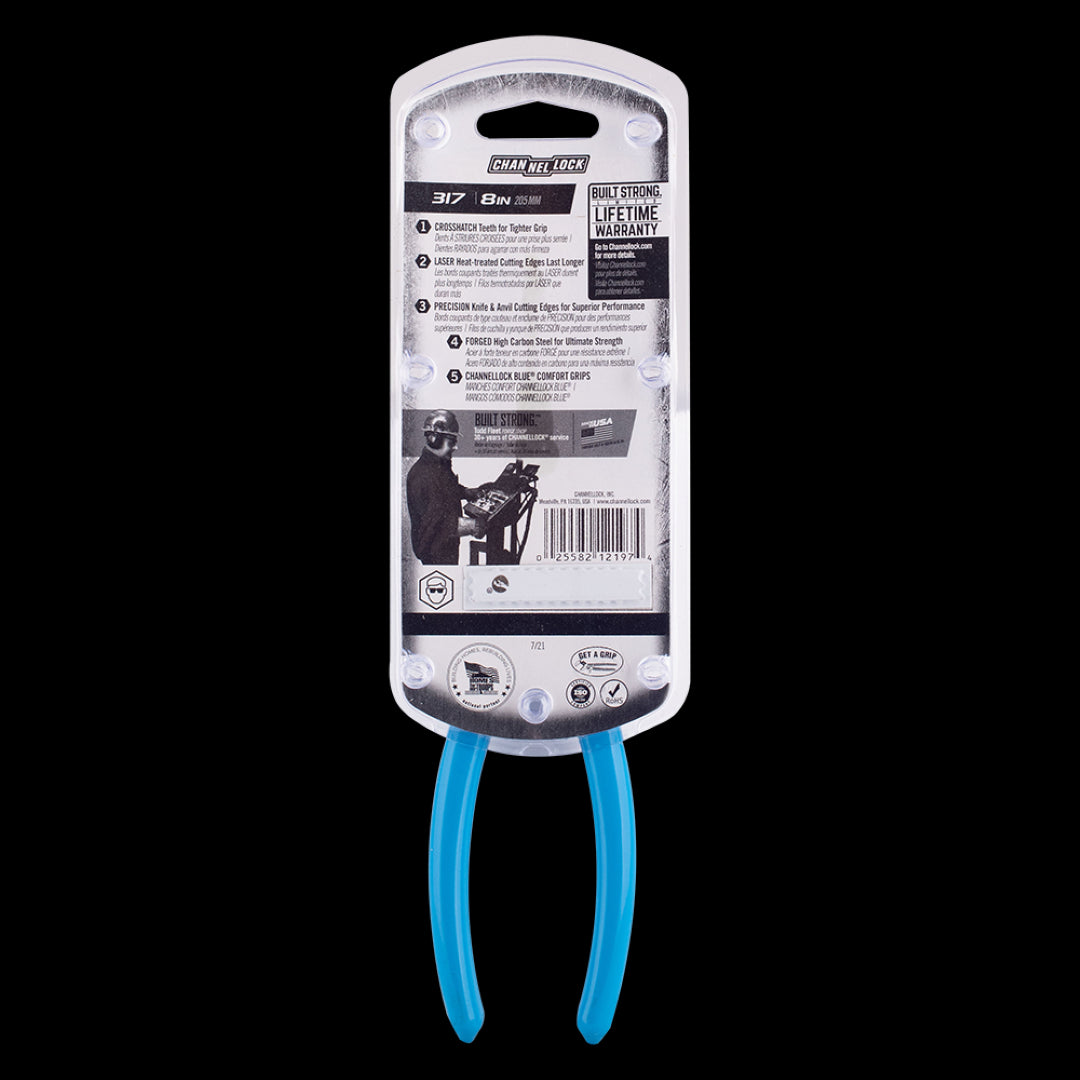 CHANNELLOCK 205mm Long Nose Plier with narrow nose, crosshatch grip, and ergonomic handles for precision in tight spaces.