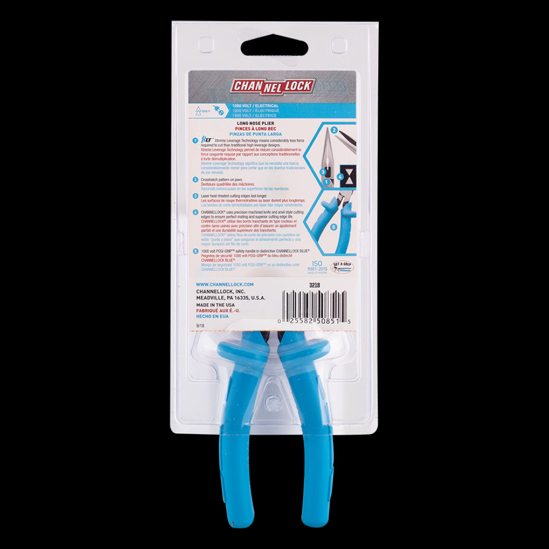 CHANNELLOCK 205mm insulated long nose plier with Posi-Grip, ideal for electrical and intricate tasks with precision and safety.