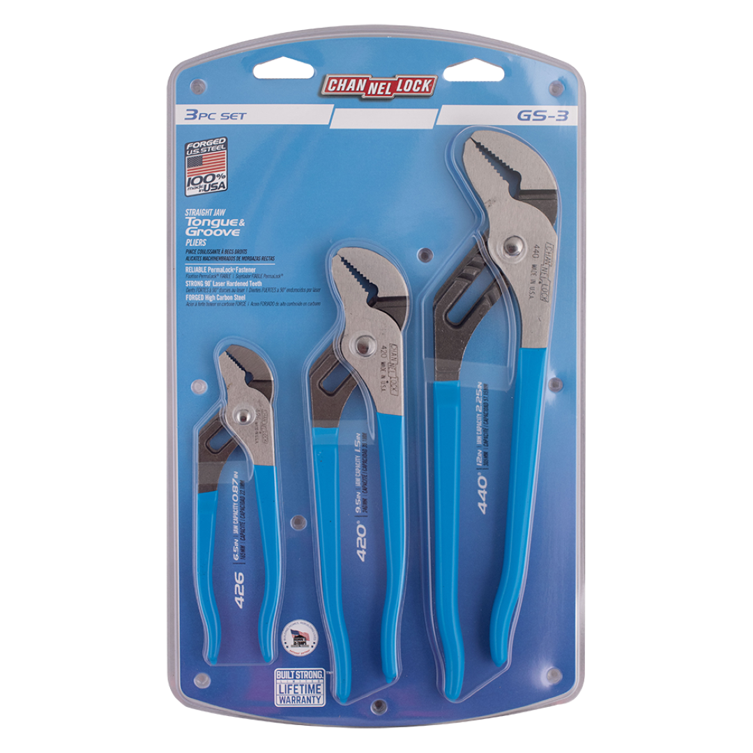 CHANNELLOCK Straight Jaw Tongue & Groove Plier 3pc Set