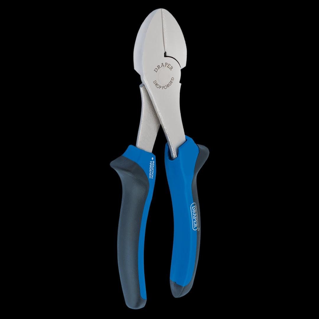 DRAPER 180mm Diagonal Cut Plier with soft grip handles, carbon steel construction, and precision cutting edges for durability.