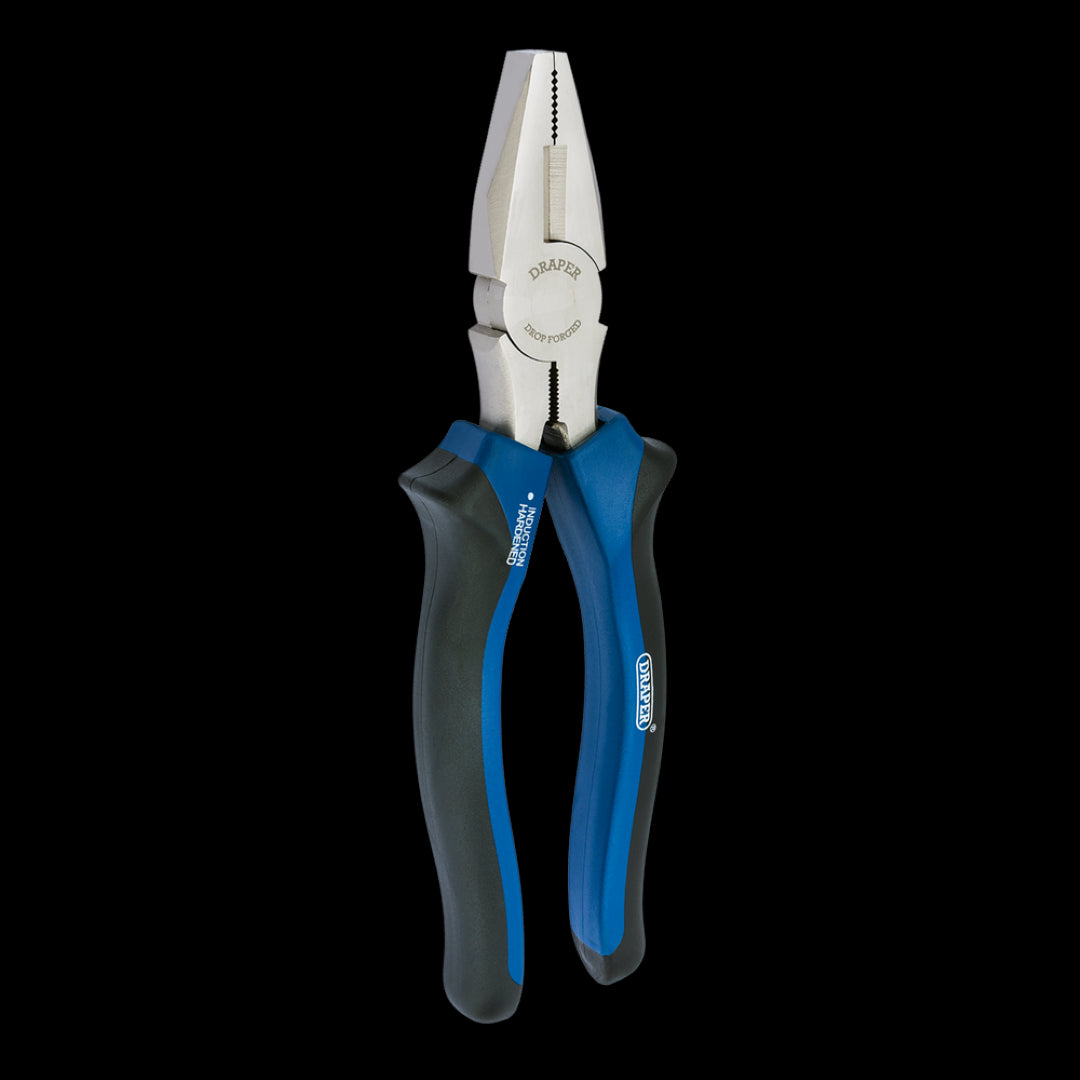 DRAPER 200mm Linesman Plier with durable steel, soft grip handles, and corrosion-resistant finish for cutting and gripping tasks.