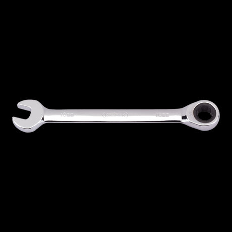DRAPER 10mm Ratcheting Combination Spanner with ergonomic grip, durable chrome vanadium steel, perfect for tight spaces.
