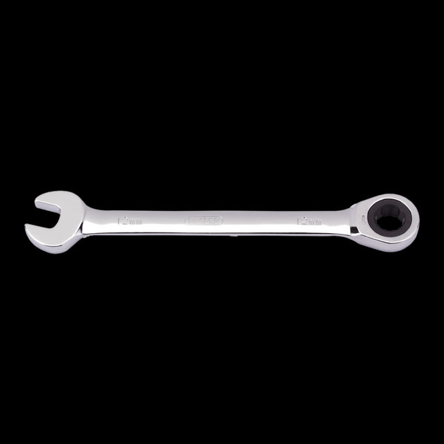 DRAPER 12mm Ratcheting Combination Spanner: durable chrome vanadium steel, ergonomic design, ideal for mechanical and DIY tasks.