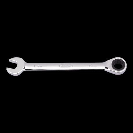 DRAPER 13mm Ratcheting Combination Spanner in chrome vanadium steel for efficient repairs with versatile ratcheting design.