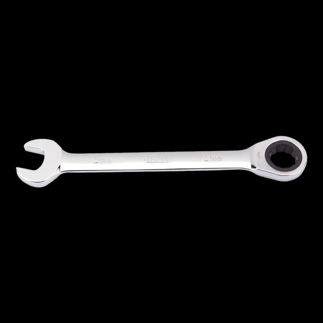 DRAPER 21mm Ratcheting Combination Spanner: durable chrome vanadium steel, ergonomic design, ideal for tight spaces and efficient fastening.