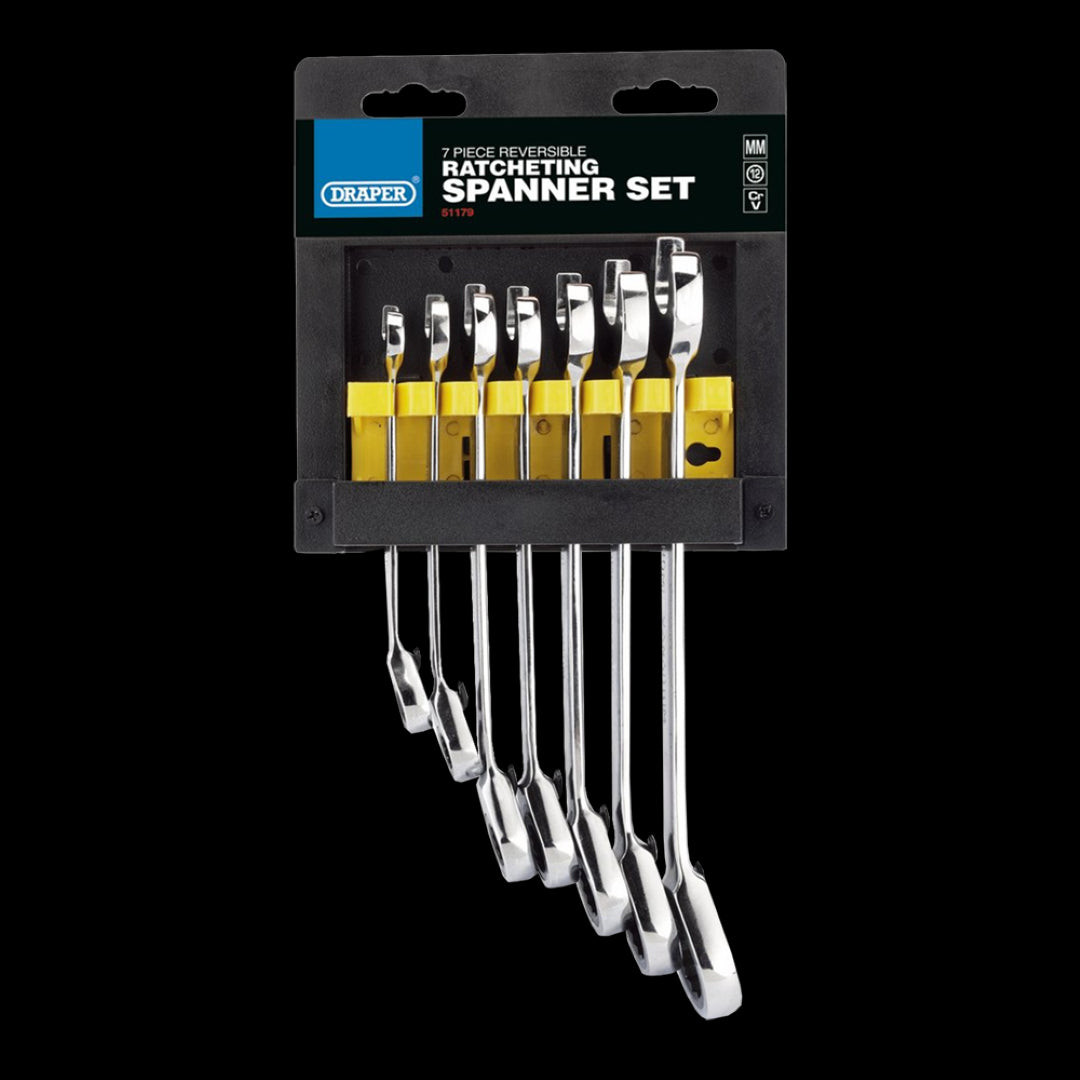 DRAPER Reversible Ratching Combination Spanner Set - 7 Pack