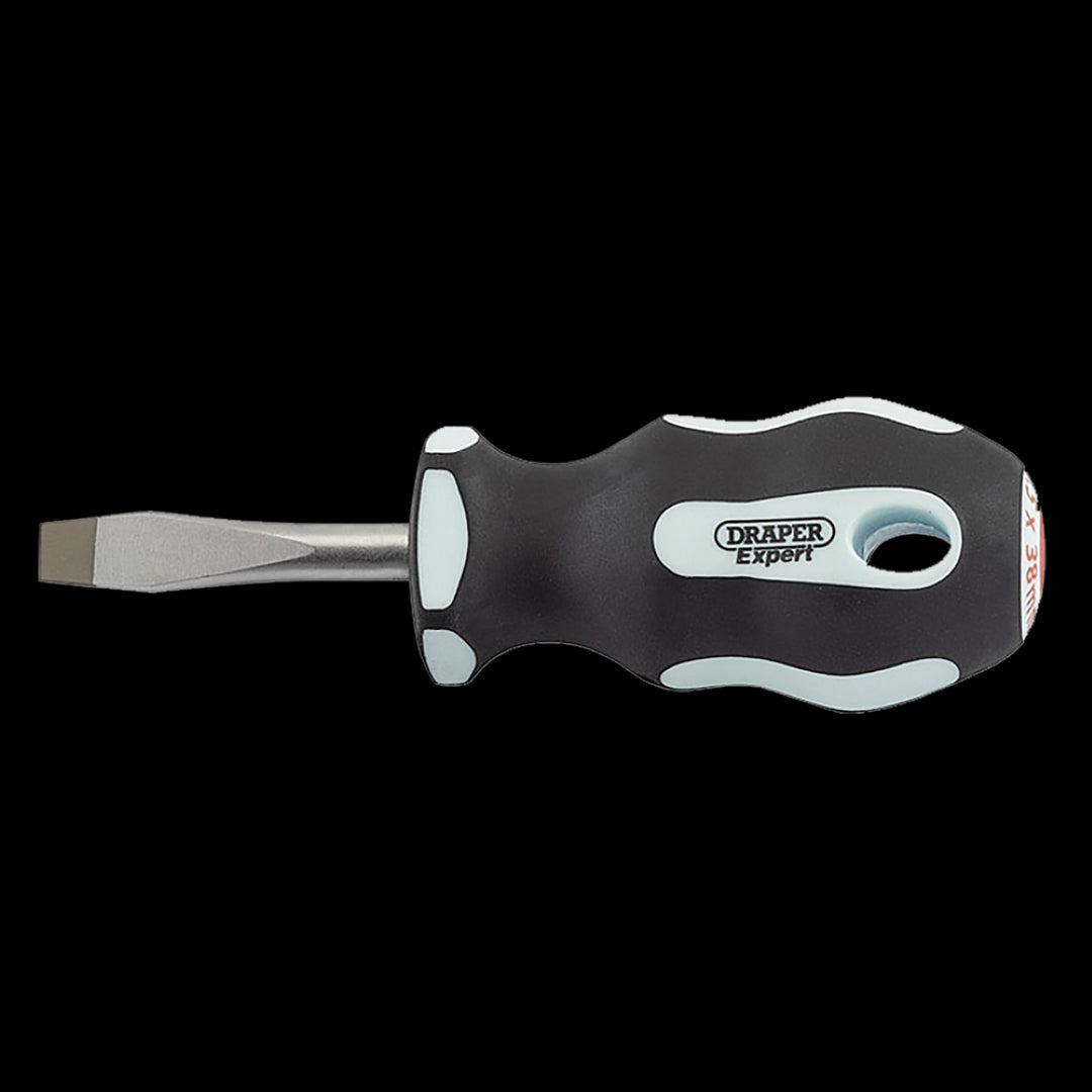 DRAPER Ergo Screwdriver featuring a 38mm x 6.5mm SVCM steel blade with a soft-grip handle for comfort and precision.