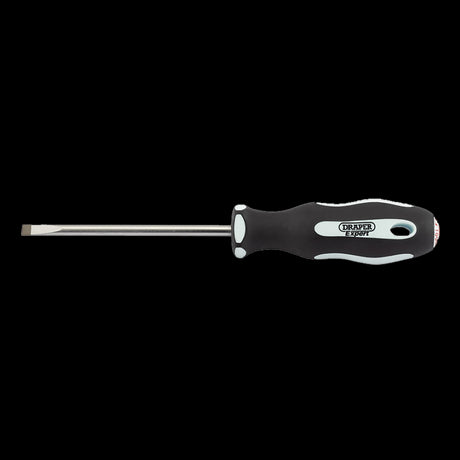 DRAPER Ergo Screwdriver with 100mm blade, 5.5mm width, features ergonomic handle and satin chrome finish for precision and comfort.