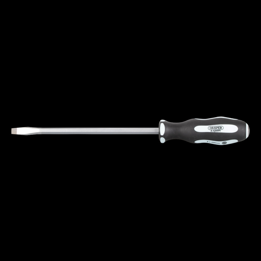 DRAPER Ergo Screwdriver, 200mm length, 8mm blade width, ergonomic design, soft grip handle for comfort and precision.