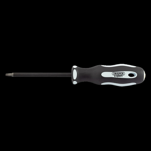 DRAPER Ergo Screwdriver with 100mm SVCM blade, ergonomic handle, and sand-blasted tip for superior grip and comfort.