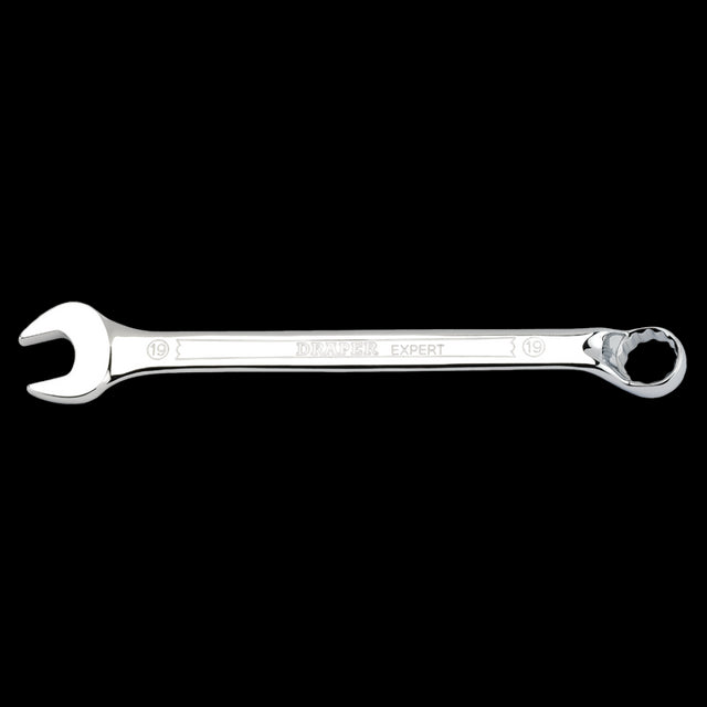 DRAPER 19mm Hi-Torq Ring & Open End Spanner, durable chrome vanadium steel tool for automotive and plumbing tasks.