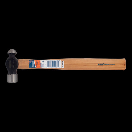 DRAPER 12oz Wood Ball Pein Hammer with high carbon steel head and hickory shaft for durability and comfort in metalworking and woodworking.