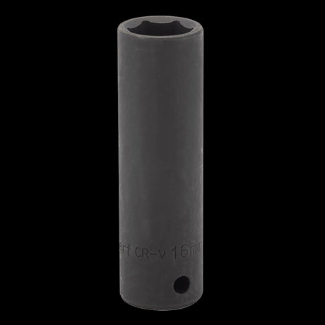 DRAPER 16mm deep impact socket made of chrome vanadium steel, designed for durability and minimal fastener wear.