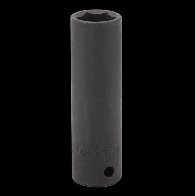 DRAPER 16mm deep impact socket made of chrome vanadium steel, designed for durability and minimal fastener wear.