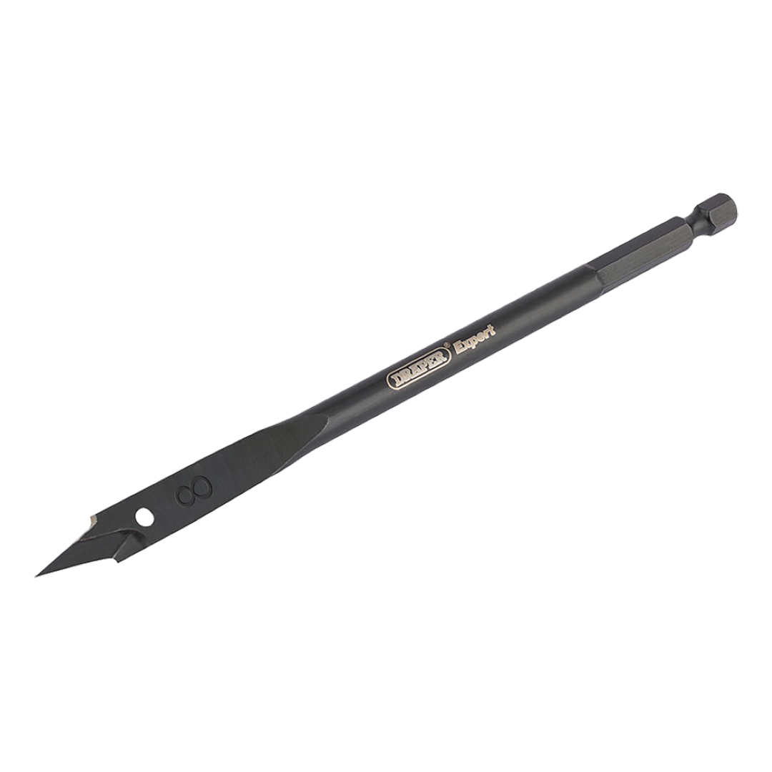 DRAPER Flat Wood Bit (152 x 8mm) designed for precise, efficient drilling in softwood and hardwood, ideal for woodworking projects.