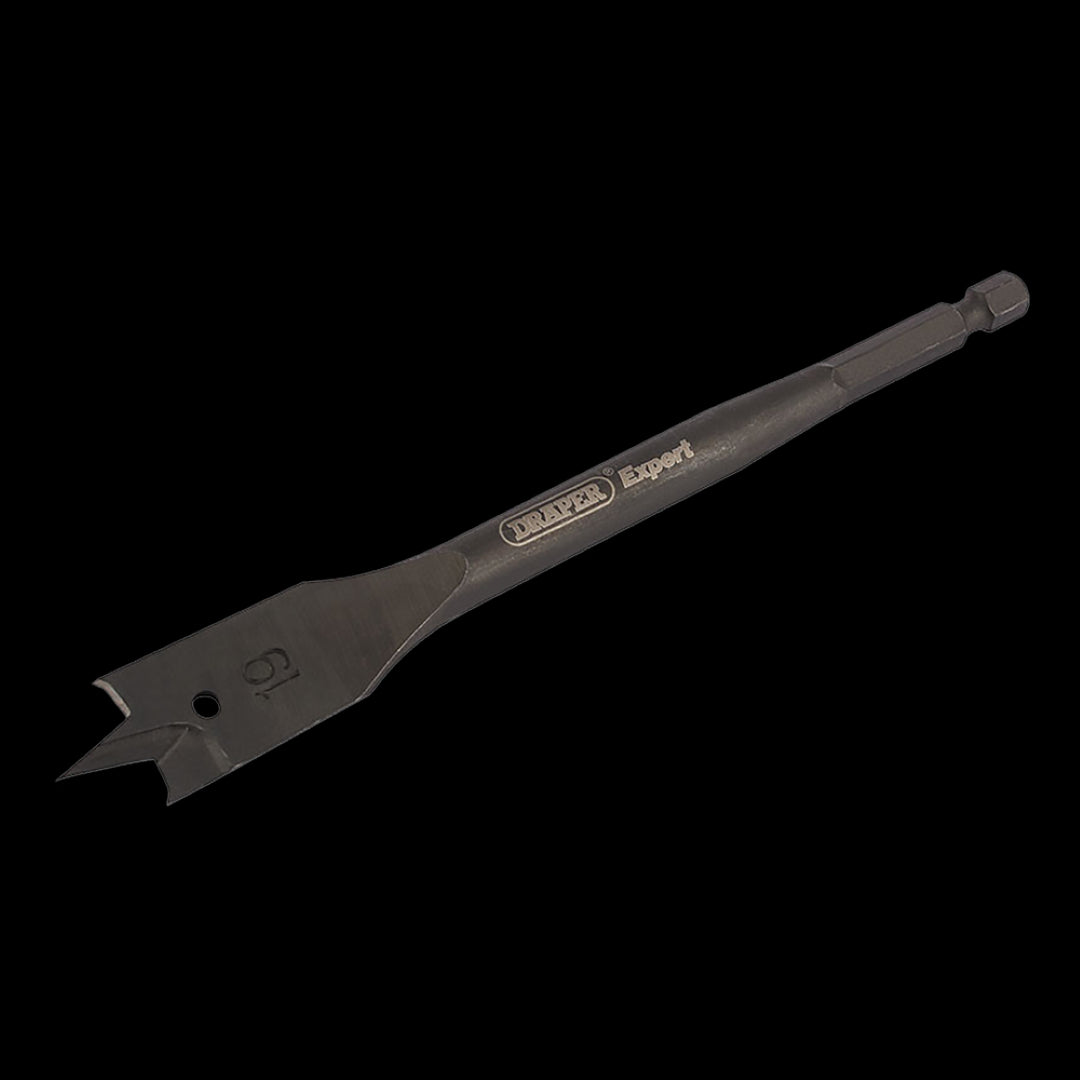 DRAPER Flat Wood Bit 152x19mm designed for precise, clean holes in woodworking projects with advanced waste removal spurs.