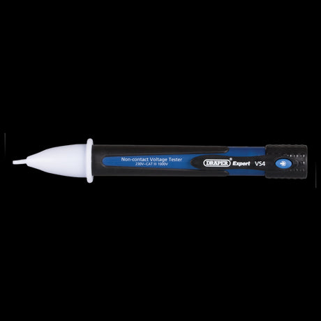DRAPER Non-Contact Voltage Tester detects 100-600V AC, featuring audible/visual indicators and an inspection lamp for safety.