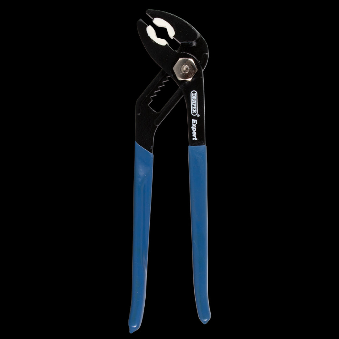 DRAPER 245mm soft jaw pliers with cushioned grip, ideal for delicate plumbing and automotive tasks without scratching surfaces.