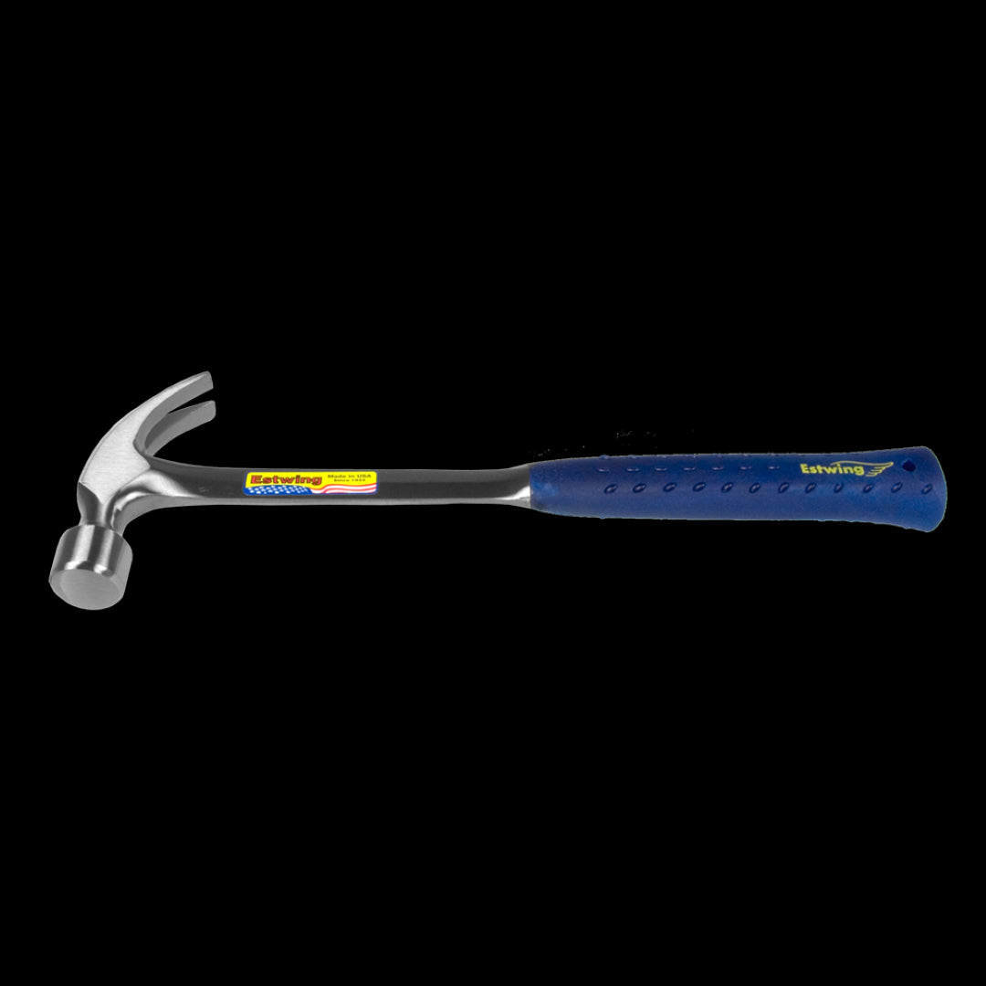 ESTWING 22oz Long Claw Hammer with polished steel head, longer handle for power, and shock reduction grip for comfort.