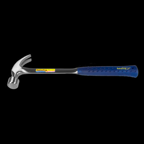 ESTWING 22oz Long Claw Hammer with polished steel head, longer handle for power, and shock reduction grip for comfort.