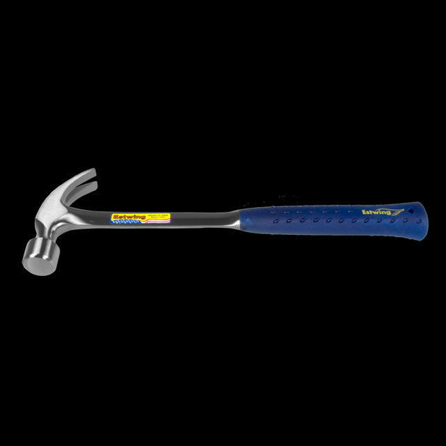 ESTWING 22oz Long Claw Hammer with polished steel head, longer handle for power, and shock reduction grip for comfort.