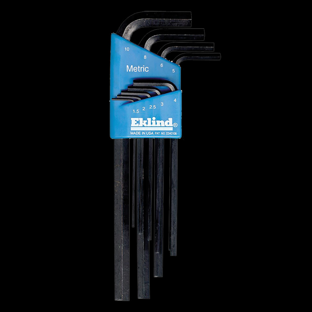 EKLIND Long Metric Hex Key Set - 9 durable, heat-treated keys in compact holder for precision and rust resistance.