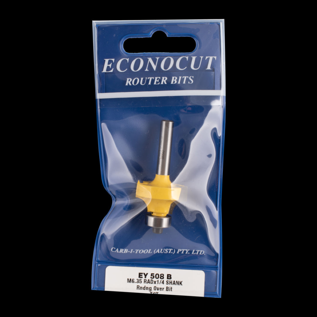 ECONOCUT Rounding Over Bit with ball bearing guide for smooth edges on wood, 25.4mm diameter, carbide-tipped design.