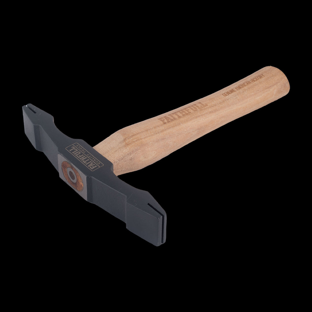 Faithfull Hickory Double Scutch Hammer with double comb slots, durable hickory handle, designed for masonry precision.