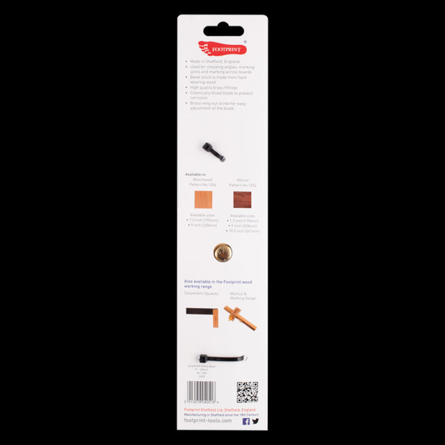 FOOTPRINT 228mm Carpenters Sliding Bevel with brass wing nut, corrosion-resistant blade, and lightweight Beechwood handle.