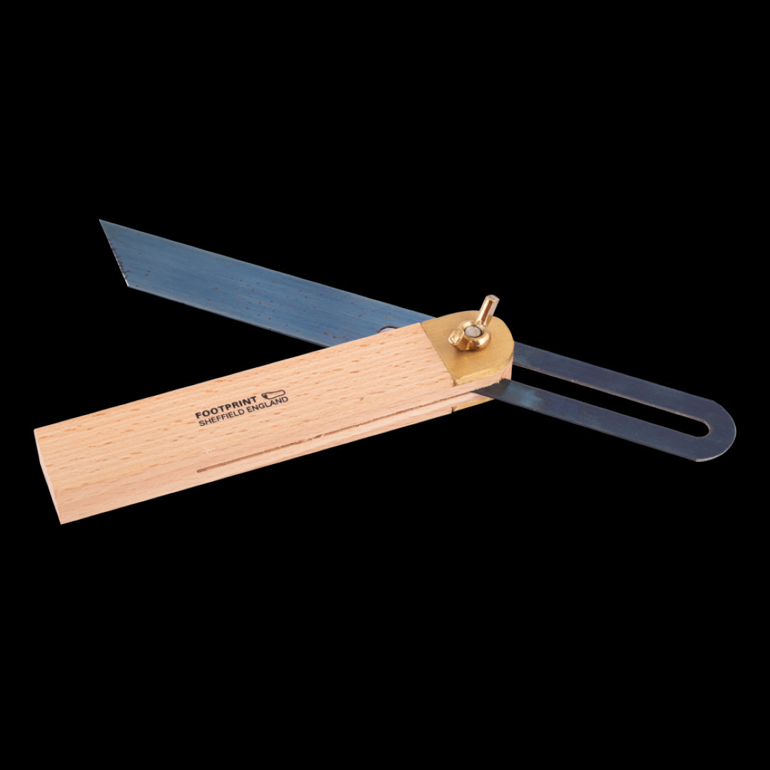 FOOTPRINT 228mm Carpenters Sliding Bevel tool with brass wing nut, Beechwood handle, and corrosion-resistant blade for precise angle marking.