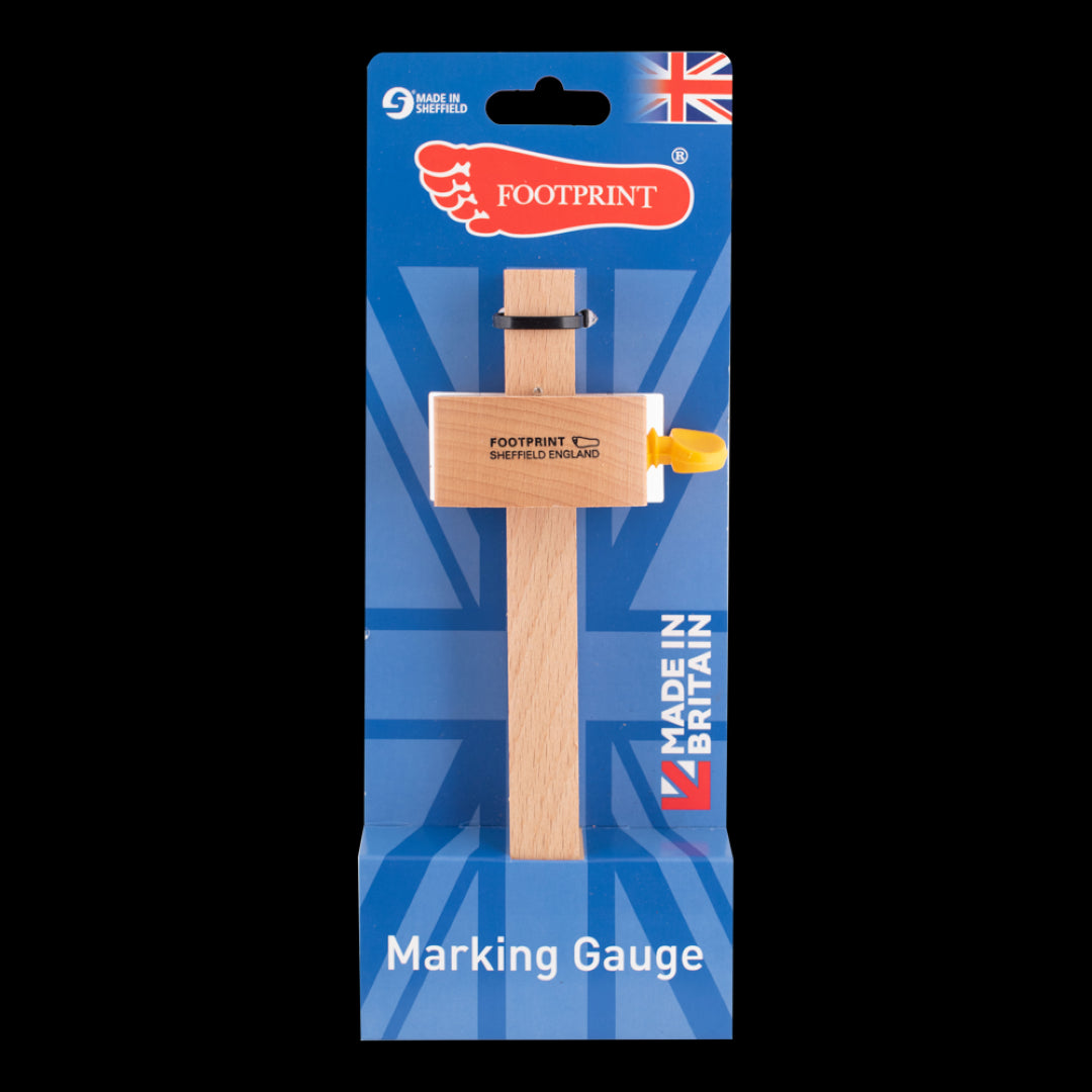 FOOTPRINT Marking Gauge with beechwood head and hardened steel pin for precise woodworking measurements and markings.