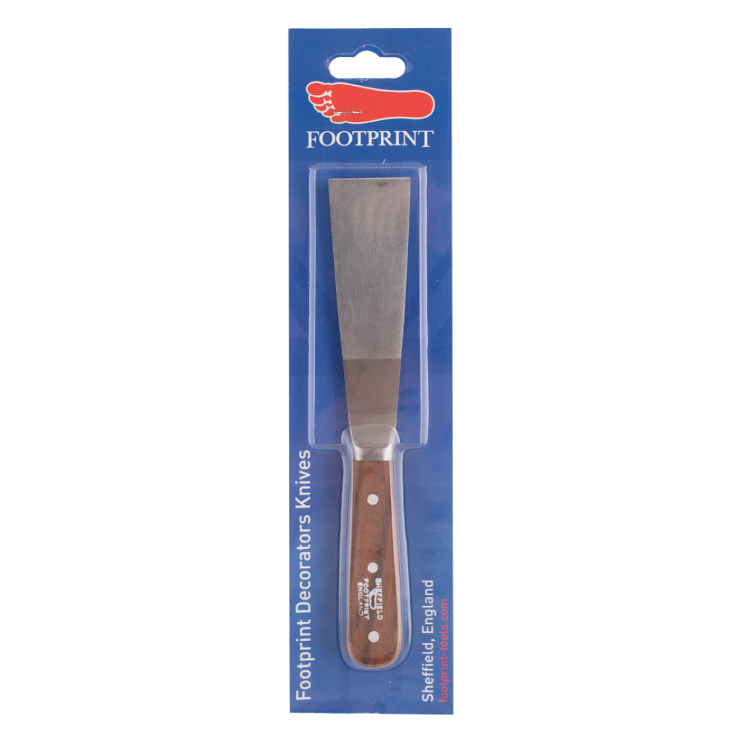 FOOTPRINT 38mm Stripping Knife with hardwood handle and carbon steel blade for efficient wallpaper and paint removal.