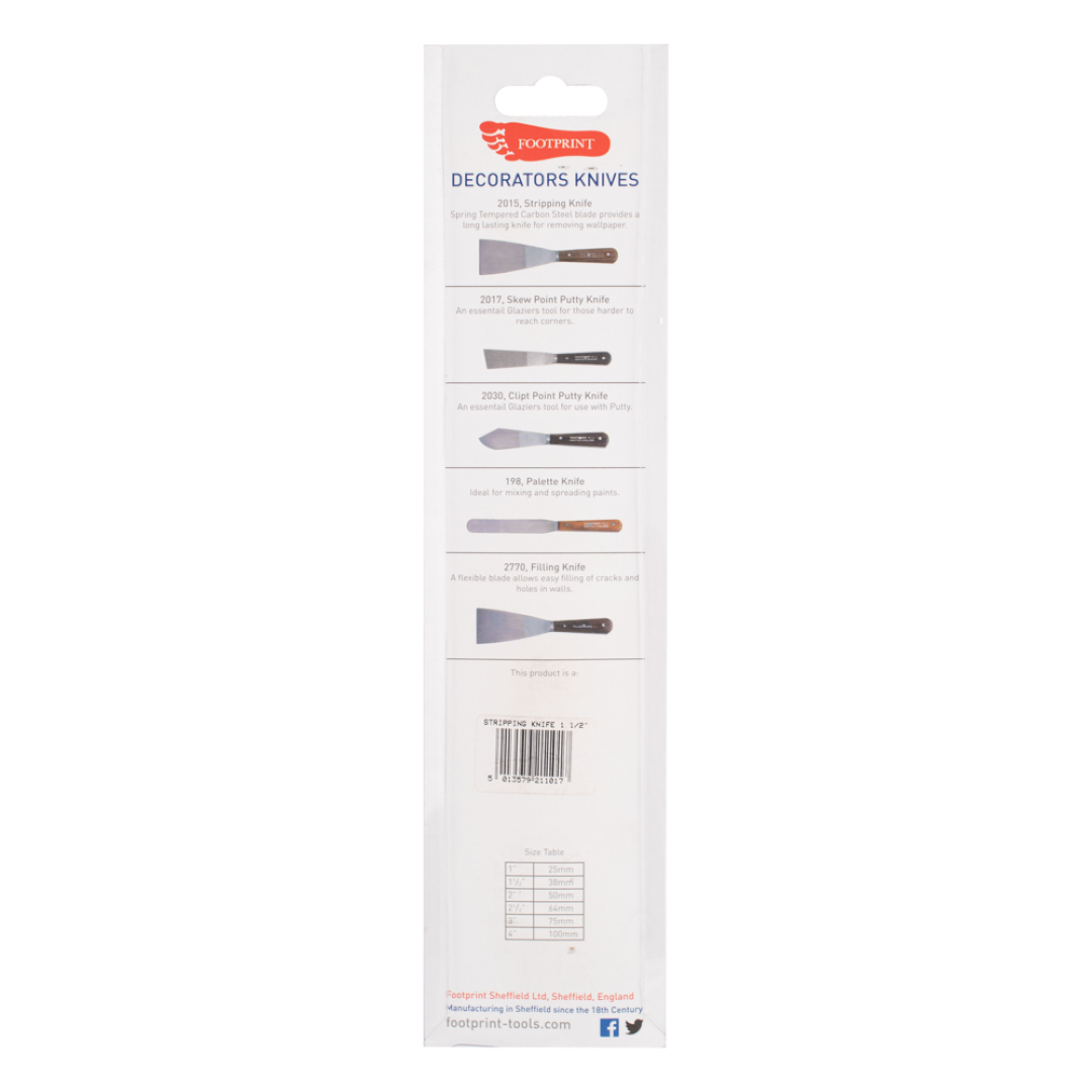 FOOTPRINT 38mm Stripping Knife with carbon steel blade for efficient wallpaper and paint removal, featuring a comfortable hardwood handle.