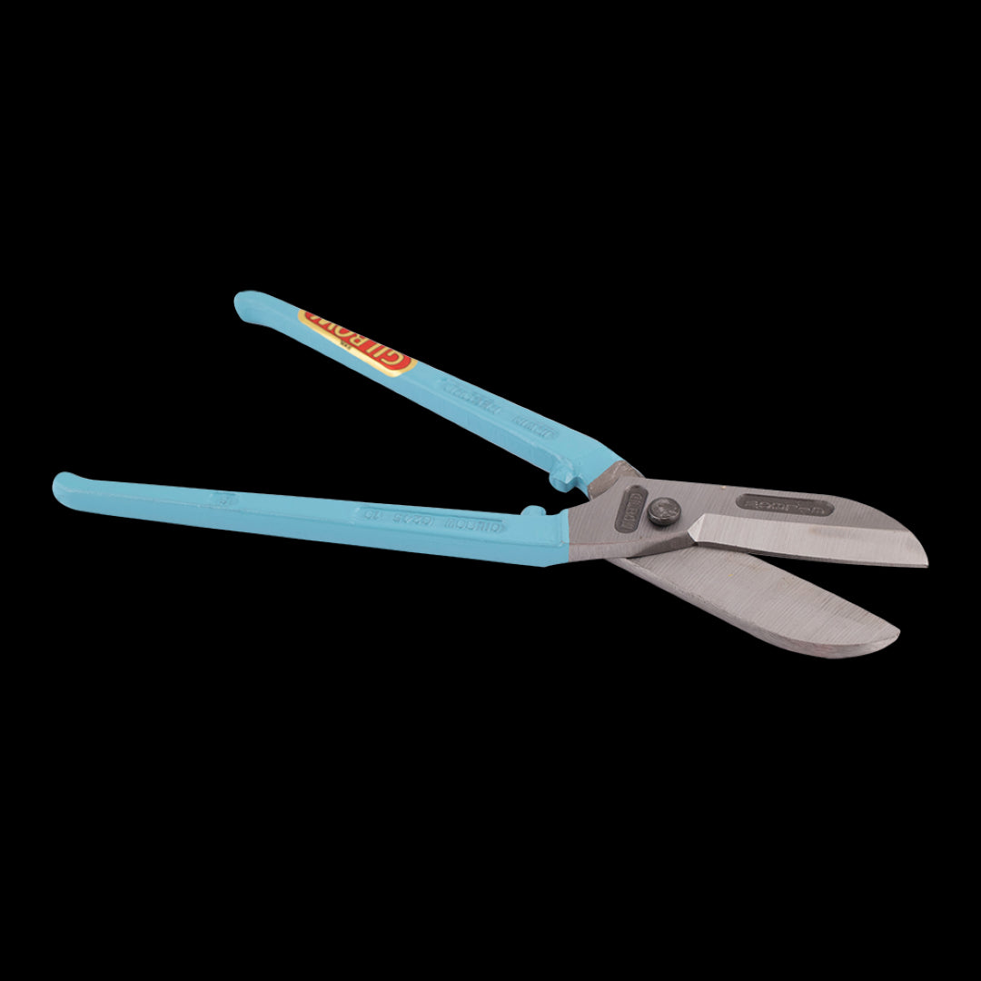 GILBOW 250mm Straight Tin Snips for precise cutting of sheet metal, aluminum, and plastics with durable carbon steel blades.