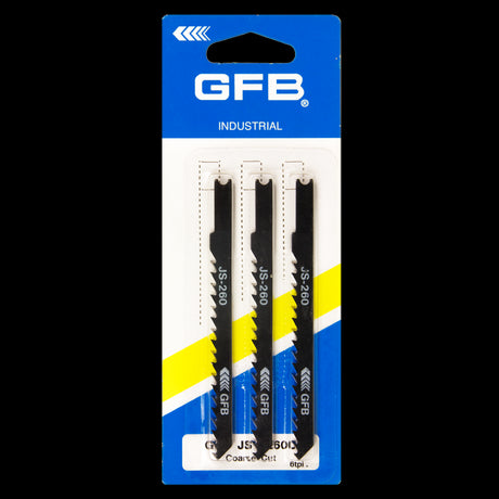 GFB 6tpi Coarse Cut Universal Jigsaw blades - versatile, durable set for clean cuts in wood and soft materials.