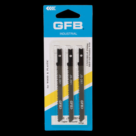 GFB 10tpi Taper Ground Universal Jigsaw 3-piece set, designed for precision cutting in various materials with minimal splintering.