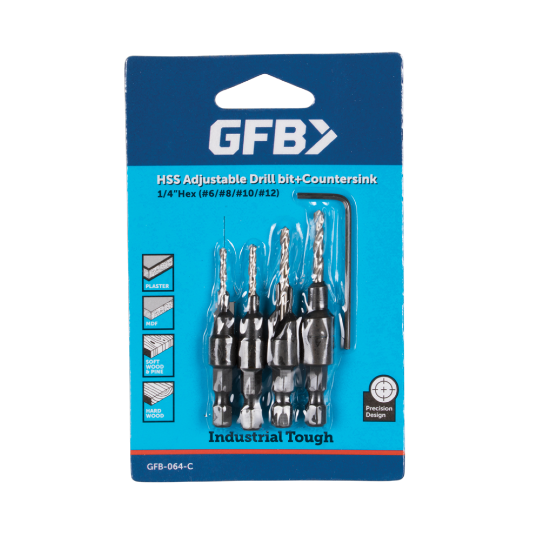 GFB No.6 - No.12 Countersink Bit Set - 4pc