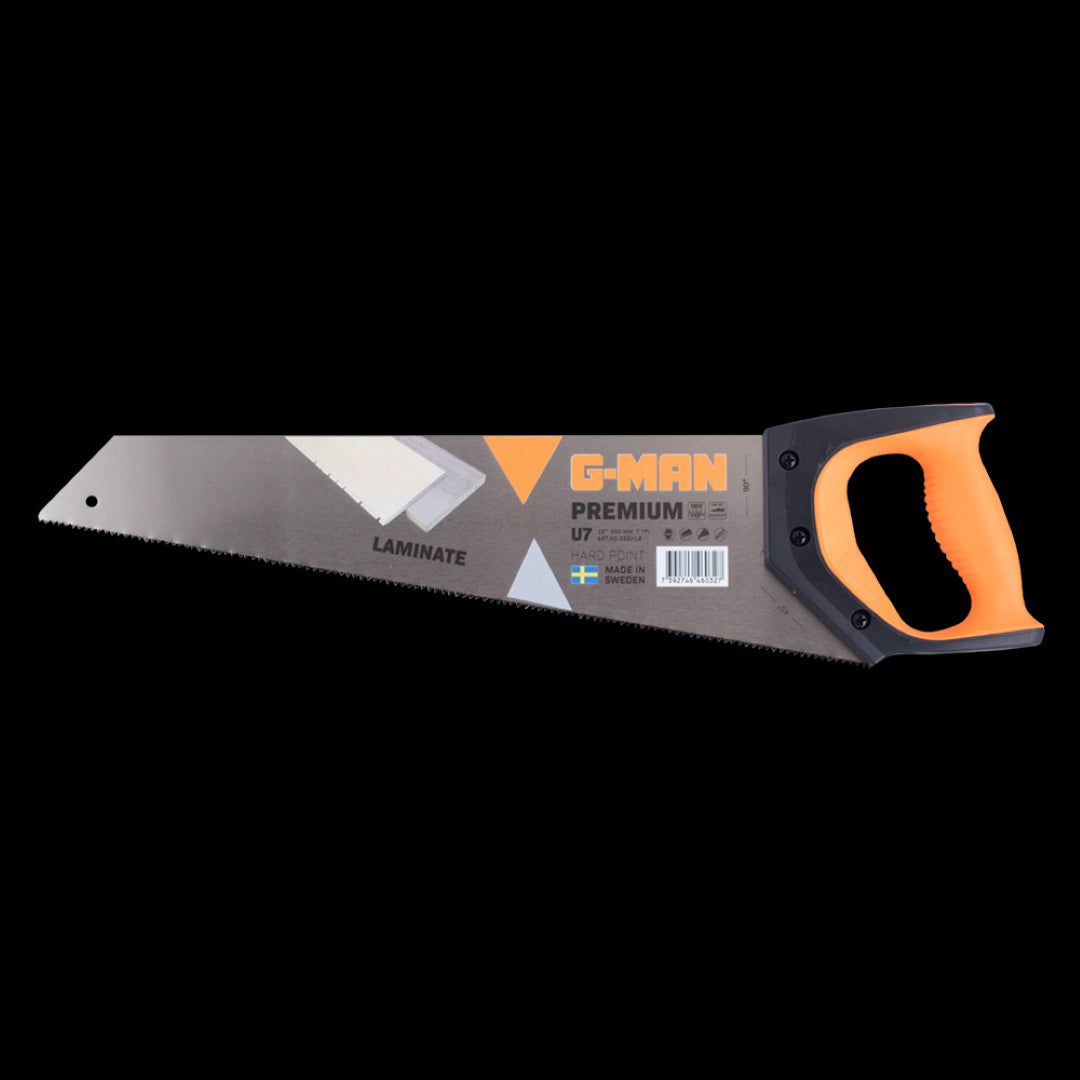 G-MAN 450mm Hand Saw with ergonomic grip and diamond ground teeth for precise laminate and wood cutting.