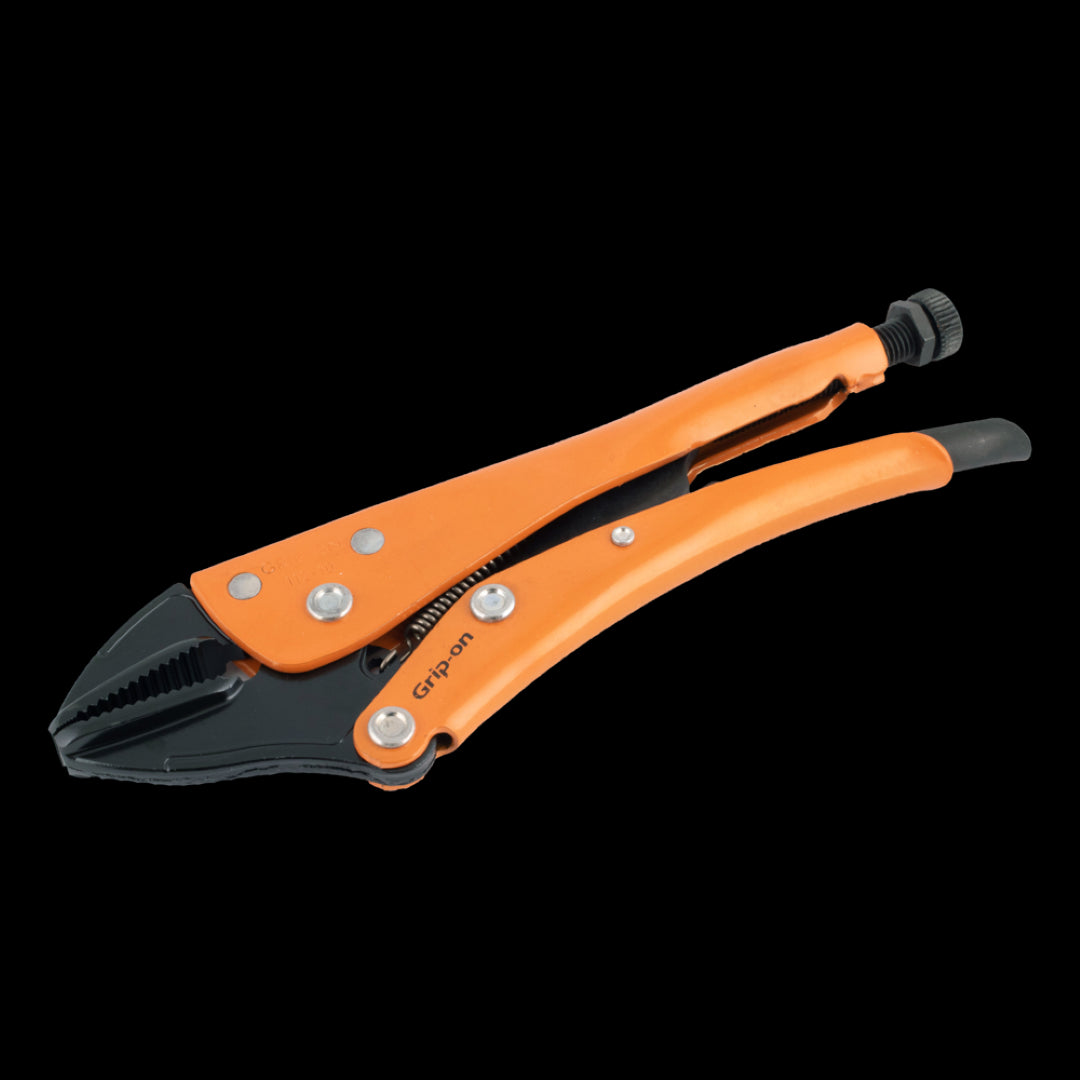 GRIP-ON 240mm Straight Jaw Locking Plier with ergonomic design, forged steel, and corrosion-resistant coating for heavy-duty use.