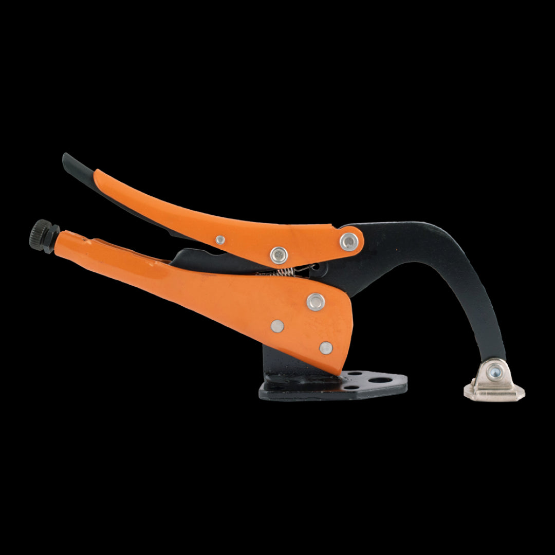 GRIP-ON 280mm Table C-Clamp with 0-100mm jaw capacity, ergonomic design, and corrosion-resistant forged steel construction.
