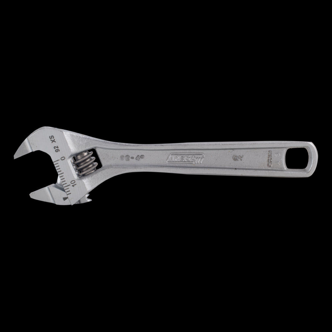 IREGA Xtra Slim Jaw Adjustable Wrench features a 2.5mm jaw thickness for precision in tight spaces, made from durable Chrome Vanadium Steel.