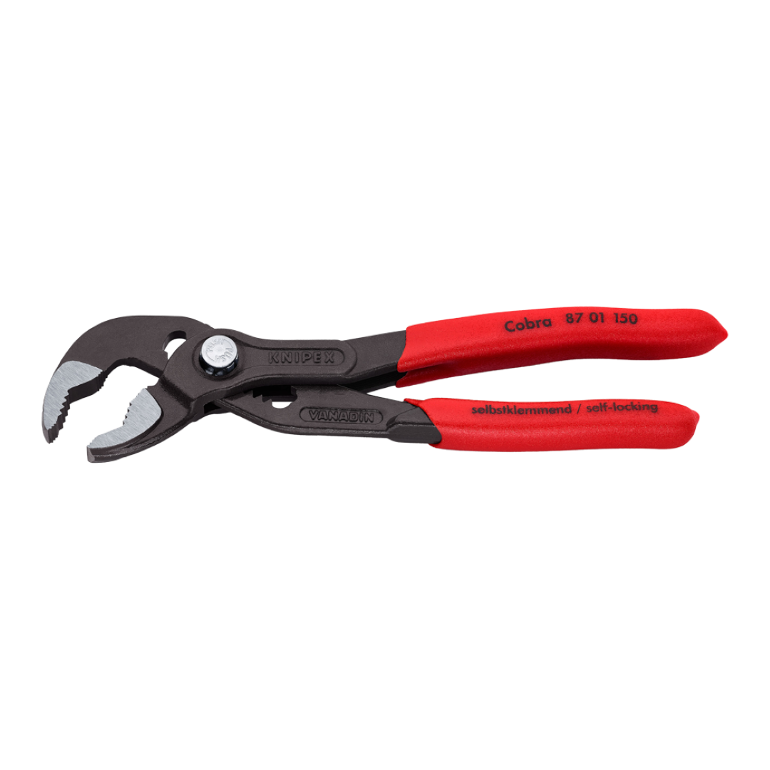 KNIPEX 150mm Cobra® pliers with push-button adjustment, self-locking grip, and durable chrome vanadium steel construction.