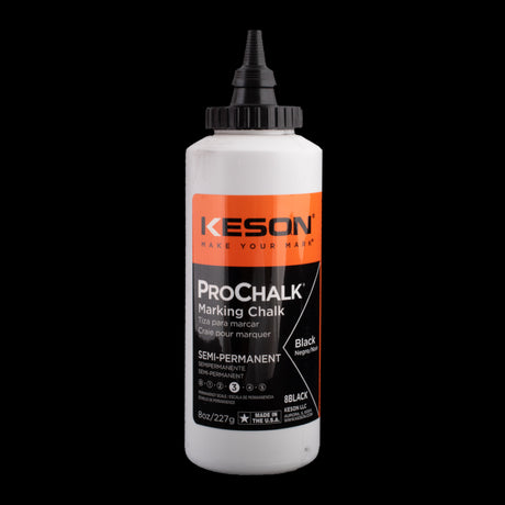 KESON ProChalk® semi-permanent black marking chalk in a 227g bottle, designed for durable and precise outdoor marking projects.