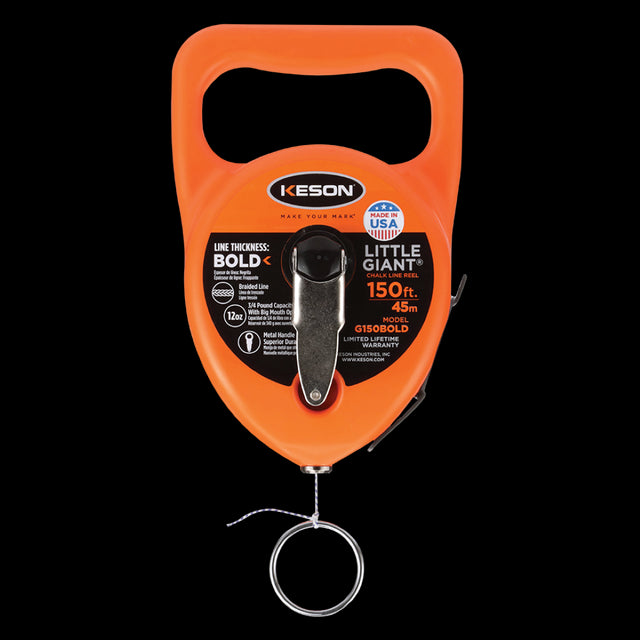 KESON 45m Bold String Chalk Line Reel with durable ABS housing and braided cotton string for precise measurements.