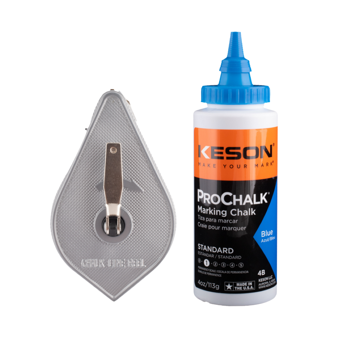 KESON Chalk Line Reel with blue chalk, lightweight aluminum design for precise straight lines in various projects.