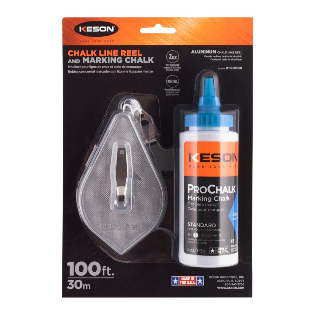 KESON Chalk Line Reel with Blue Marking Chalk, compact tool for precise straight lines in various projects.