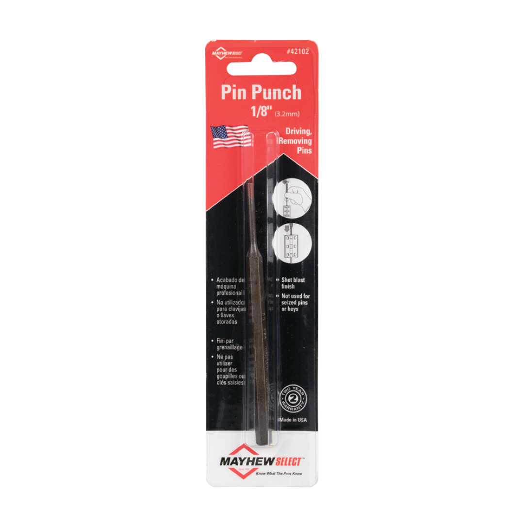MAYHEW Pin Punch, 113mm long, 1/8" diameter, precision tool for aligning, removing, and installing pins in various applications.