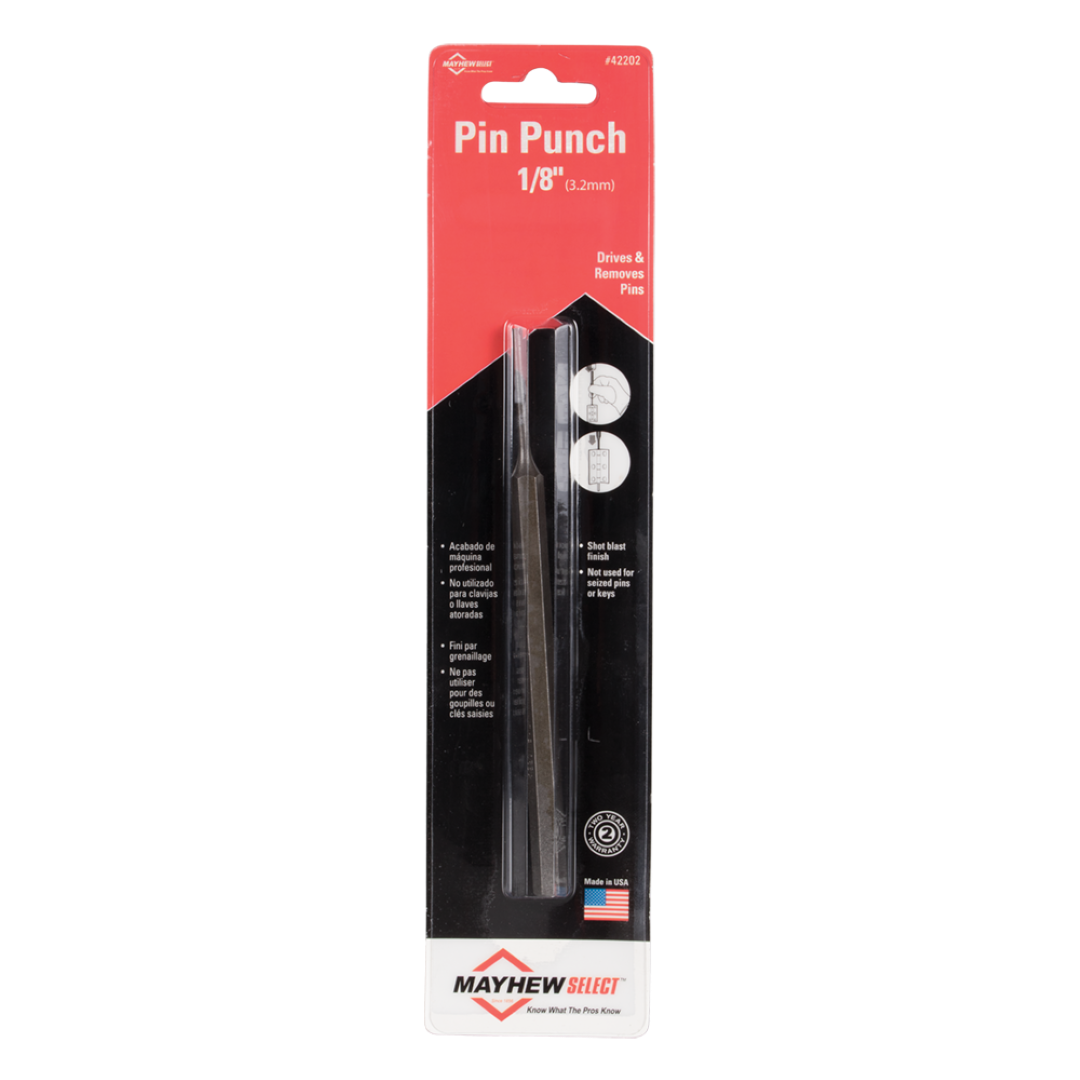 MAYHEW Pin Punch 150mm x 1/8", precision tool for driving pins and aligning holes in metal and wood.