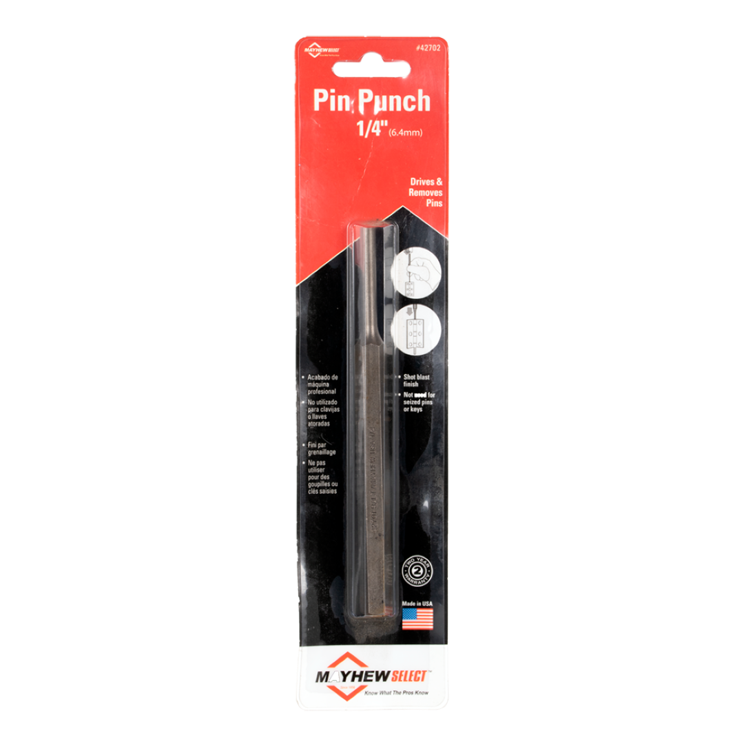 MAYHEW 150mm x 1/4" pin punch, durable high-grade steel, ideal for precision work in metal, wood, and automotive projects.